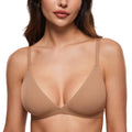 INLYRIC Womens Inbarely Triangle Bralette Plunge Unlined Seamless Bra No Underwire Sexy Comfortable Everyday Gravel Beige XX-La