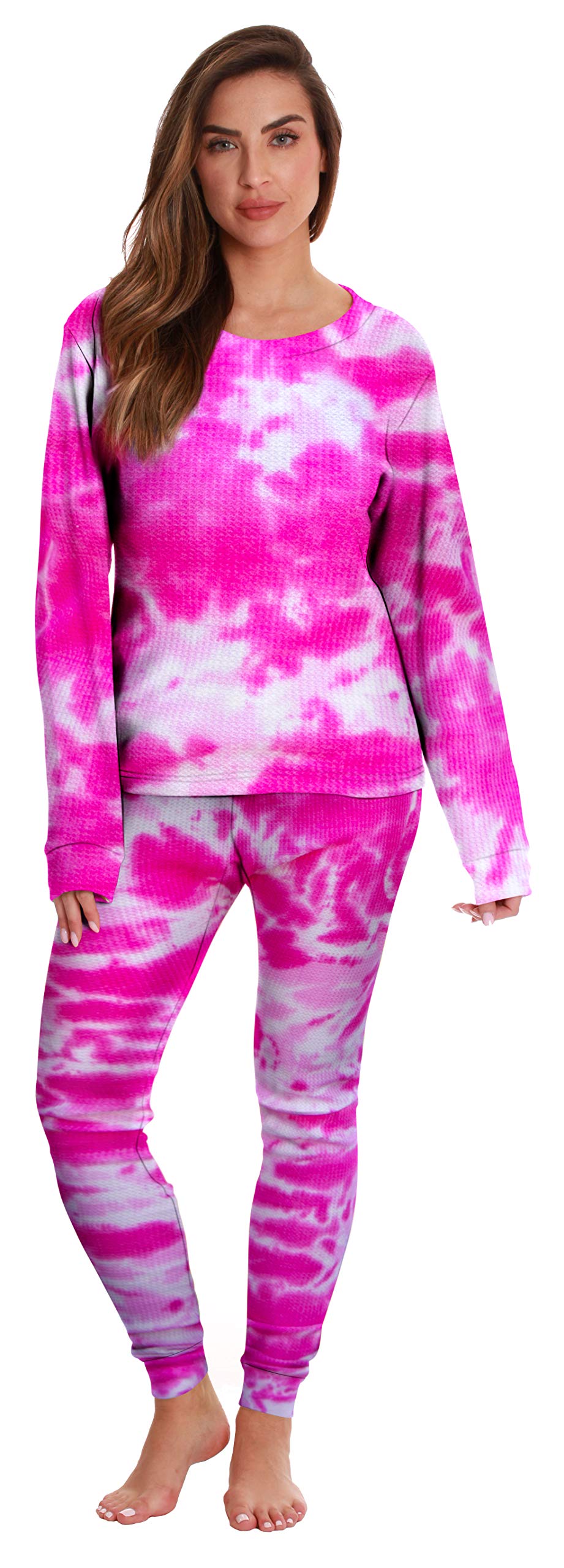 Just Love Womens Tie Dye Two Piece Thermal Pajama Set 6770-10484-PNK-M