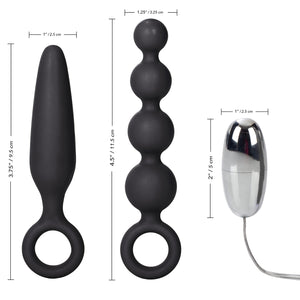 Calexotics Booty Call Vibro Kit - Wired Vibrating Bullet Anal Pleasure Beads - Vibe Egg Anal Probe Adult Sex Toy - Black