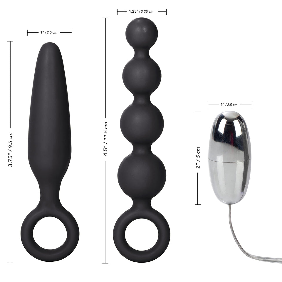 Calexotics Booty Call Vibro Kit - Wired Vibrating Bullet Anal Pleasure Beads - Vibe Egg Anal Probe Adult Sex Toy - Black