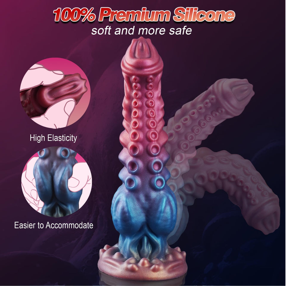 9.7in Huge Fantasy Monster Tentacle Dildo, Large Dragon Horse Thick Anal Knot Giant Big Dog Alien Silicone Knotted Dildo with Su