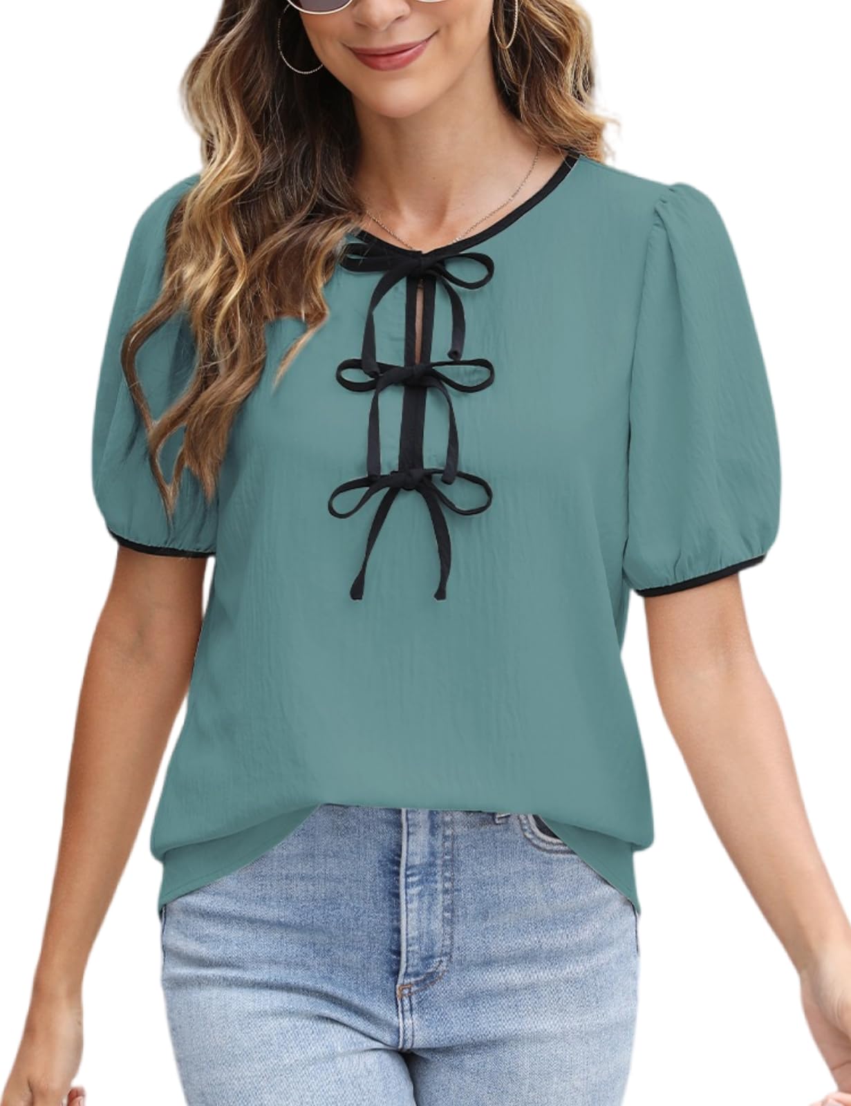 CiCiBird Womens Dressy Casual Shirt Summer Work Blouses 2025 Business Short Sleeve Tops Peacock Blue XL