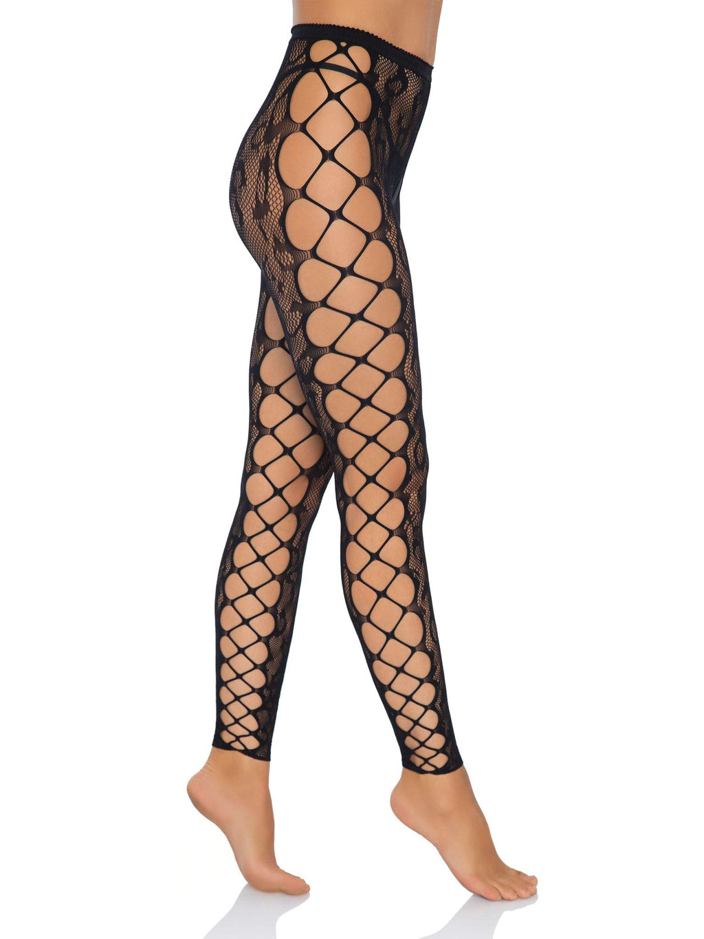 Leopard Lace Footless Crotchle - O/S / Black
