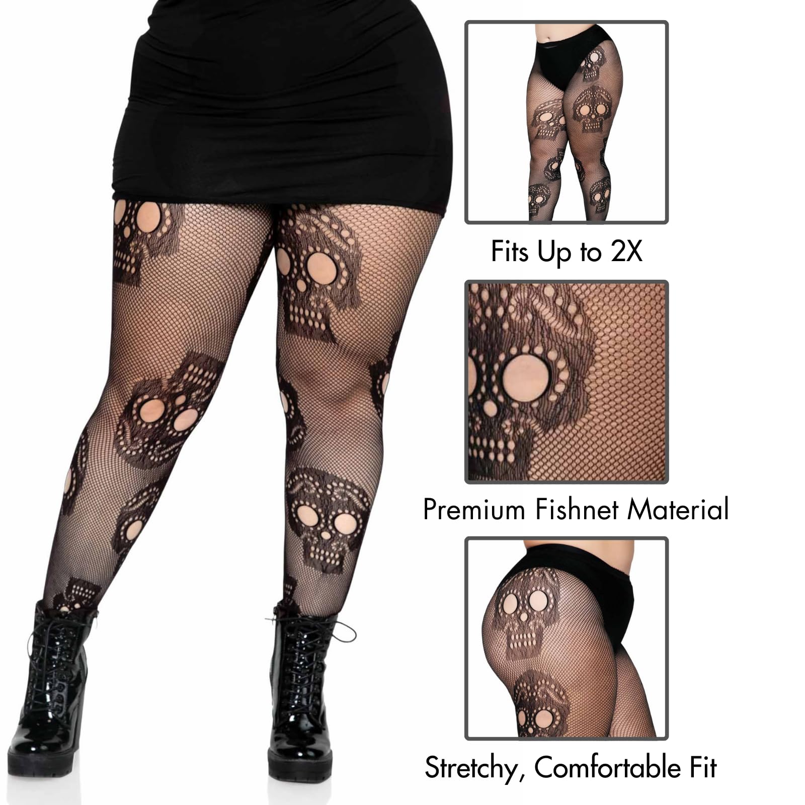 Sugar skull net pantyhose O/S