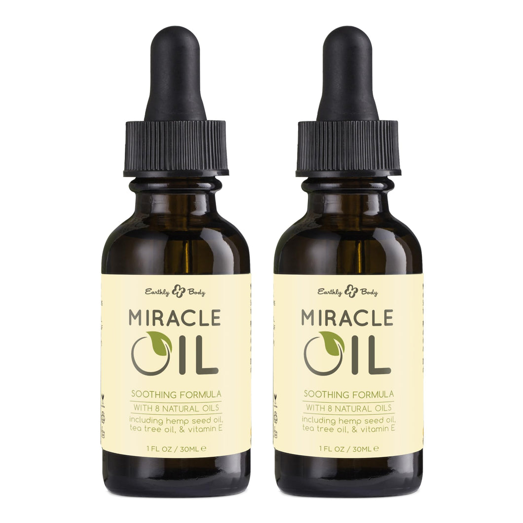 Earthly Body Miracle Oil, 1 fl. oz. - 2 Pack - 100% Natural Tea Tree Oil, Hemp Seed Oil & Vitamin E - Moisturizer, Calms Skin Ir