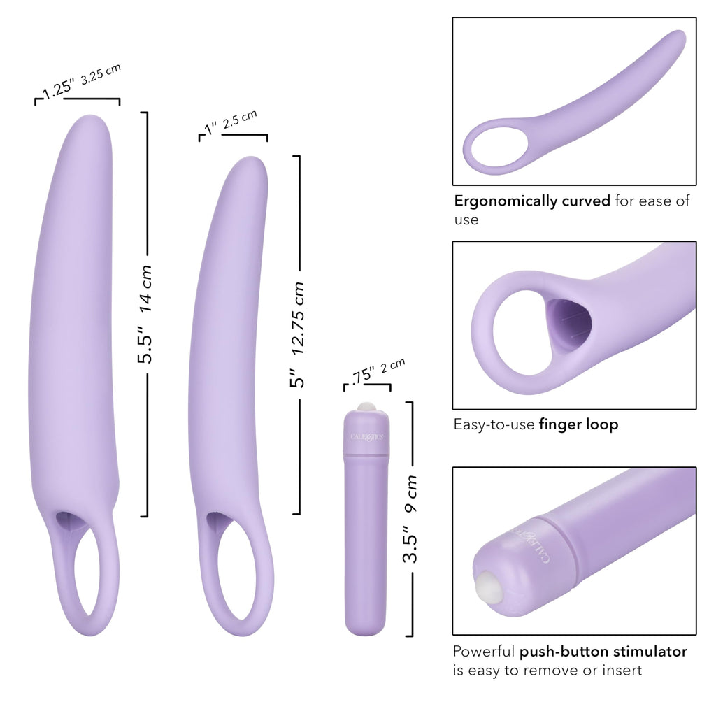 Calexotics Dr Laura Berman Intimate Basics Isabelle - 2 Piece Vibrating Silicone Dilators Set With Ergonomic Finger Loop - Waterproof Fetish Sex Toys For Couples - Purple