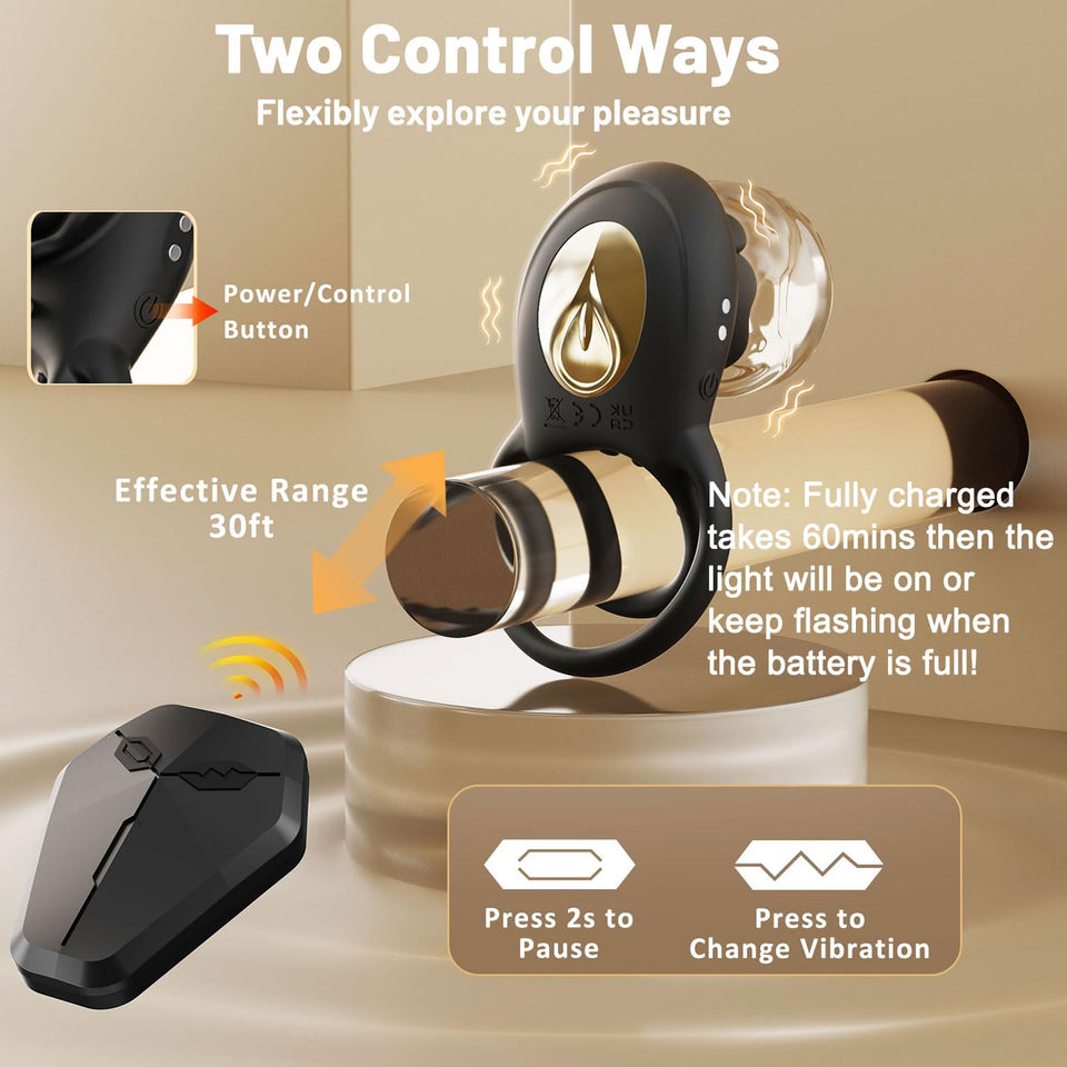 Vibrating Cock Ring Adult Sex Toys for Men, Silicone Penis Ring with Rose Clitoral Vibrator Couples Sex Toys, 8 Vibrations Adult