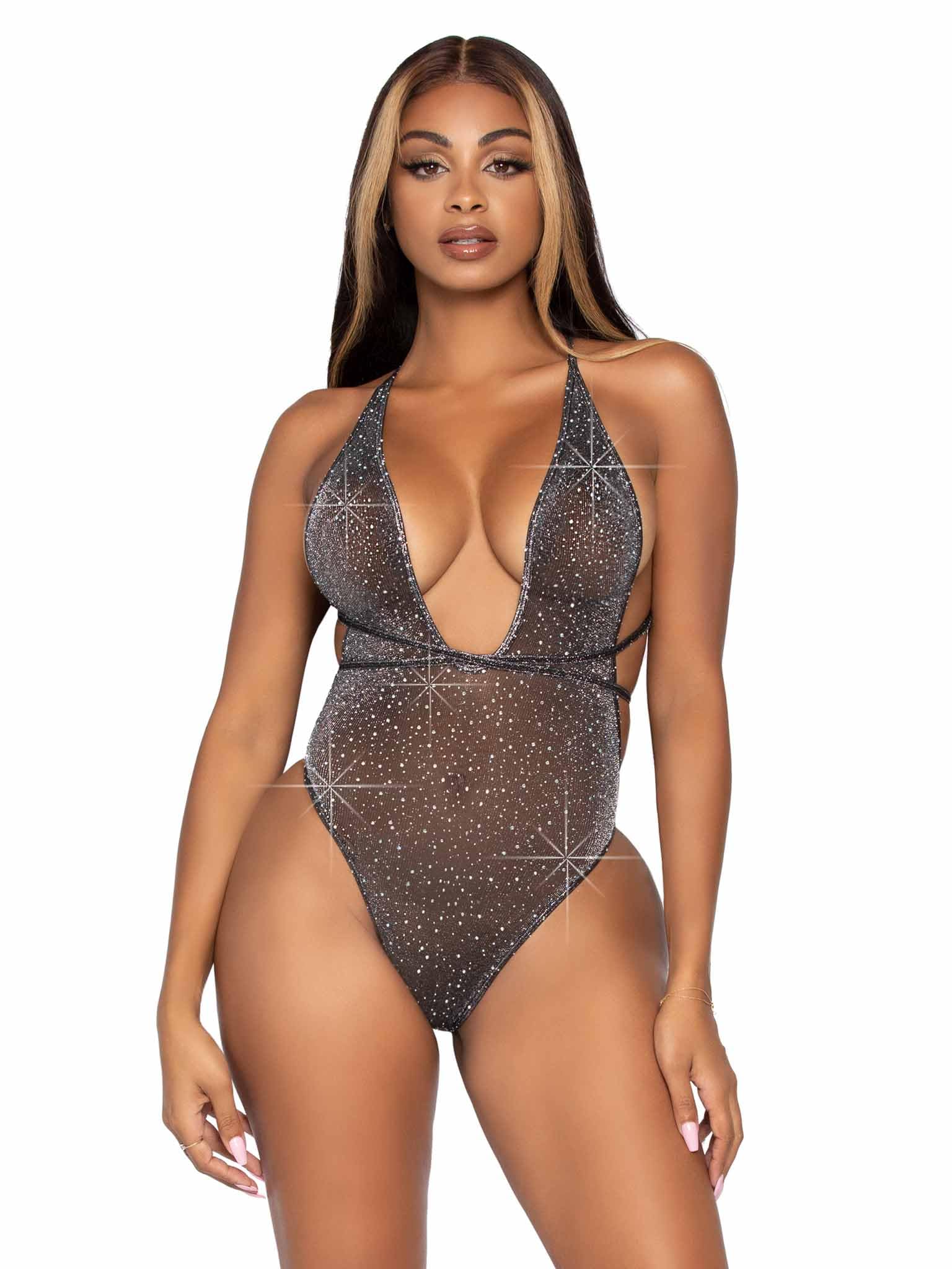 Shimmer Sheer Lurex Rhinestone - O/S / Blk/Silver