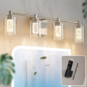 4 Lights Bathroom Vanity Light Fixtures, Brushed Nickel Modern Bathroom Wall Lighting With Clear Glass Shade, Crystal Wall Light
