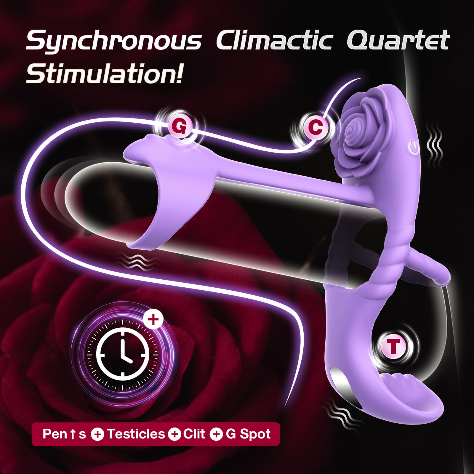 Vibrating Cock Ring Vibrator for Couples, Erection Penis Ring Sex Toys with Rose Clitoral Stimulator, Male Sex Toy with 10 Vibra