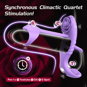 Vibrating Cock Ring Vibrator for Couples, Erection Penis Ring Sex Toys with Rose Clitoral Stimulator, Male Sex Toy with 10 Vibra