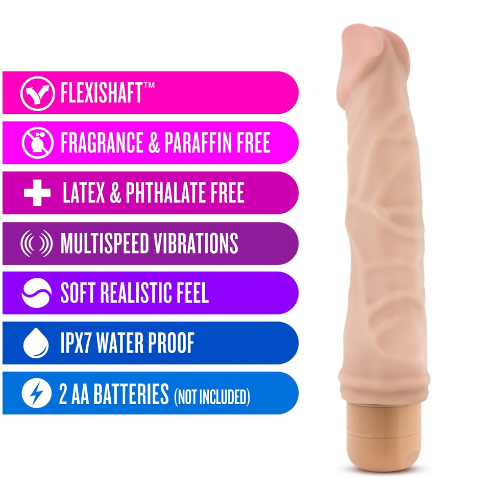 Blush Dr Skin Vibe 6 - Real Feel 8.75 Inch Long Realistic Vibrating Dildo - 1.75 Inch Thick - IPX7 Waterproof - Soft Body Safe M