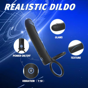 Anal Dildo Vibrator Sex Toys for Men, Strap-On Dildo Butt Plug with Vibrating Cock Ring, Male Penis Vibrator with 10 Vibration M