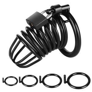 Male Cock Cage Chastity Device - UTIMI Large Chastity Cage with 4 Active Rings Adult Sex Toy for Men Penis Exercise | Key and Lo