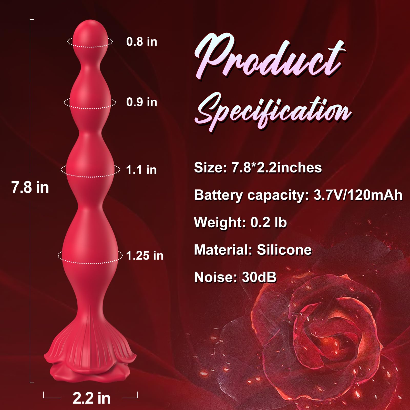 Rose Sex Toy Anal Beads,Vibrating Butt Plug with 9 Modes,Prostate Massager for Women & Men,Waterproof Silicone Rose Toy Sex Stim