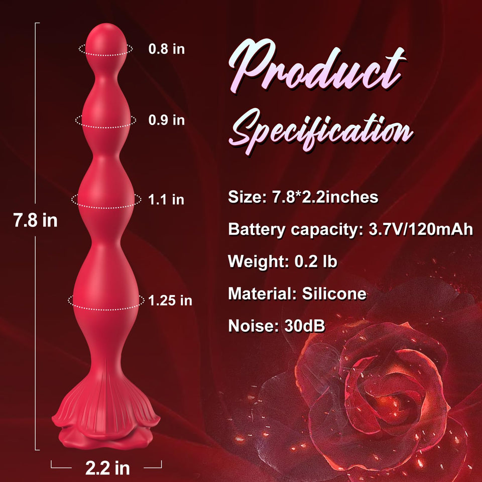 Rose Sex Toy Anal Beads,Vibrating Butt Plug with 9 Modes,Prostate Massager for Women & Men,Waterproof Silicone Rose Toy Sex Stim