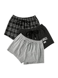 WDIRARA Womens 3 Pack Plaid Letter Graphic Pajama Shorts Elastic Waist Pj Lounge Shorts Multicolor X-Large