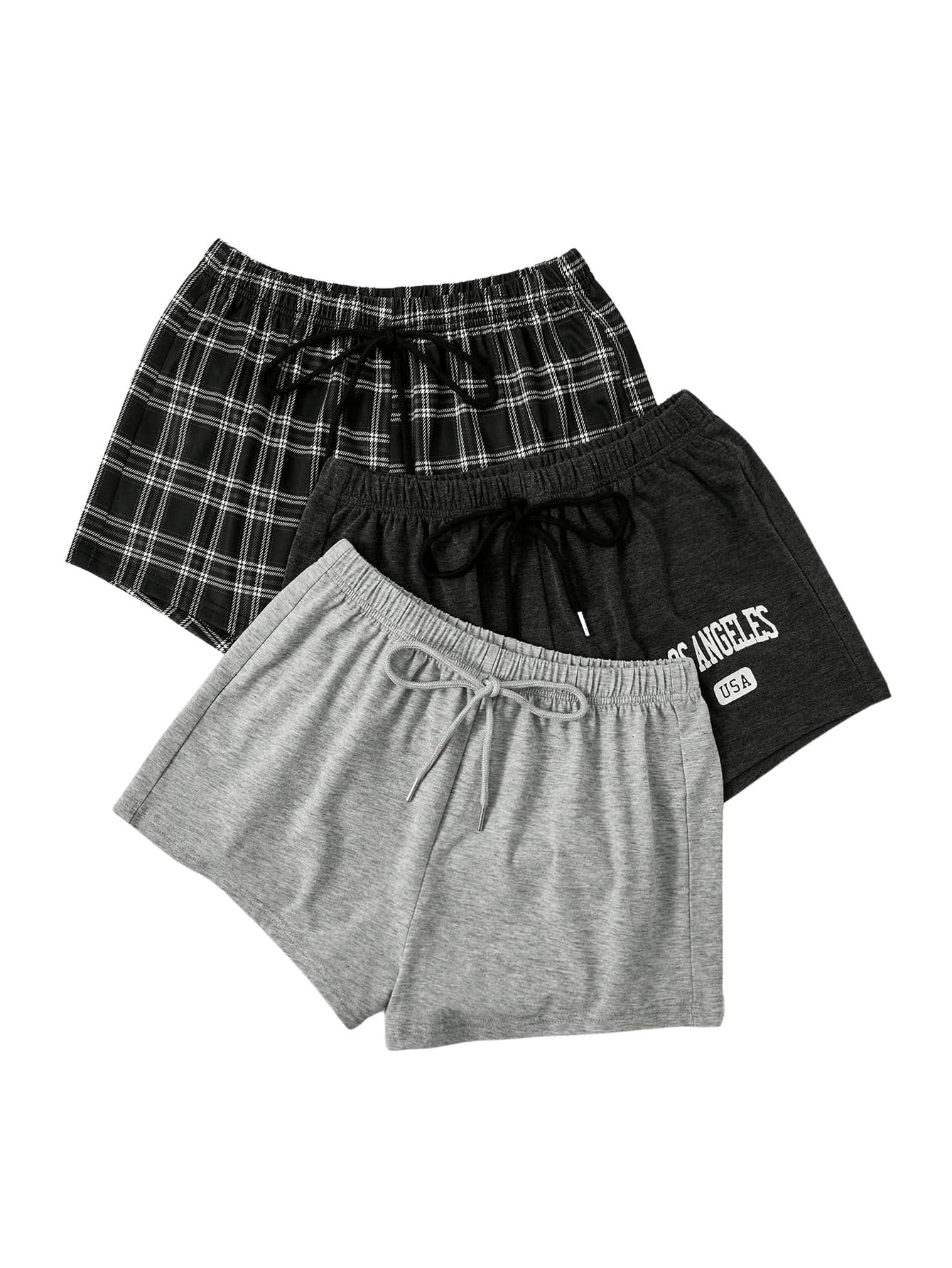 WDIRARA Womens 3 Pack Plaid Letter Graphic Pajama Shorts Elastic Waist Pj Lounge Shorts Multicolor X-Large