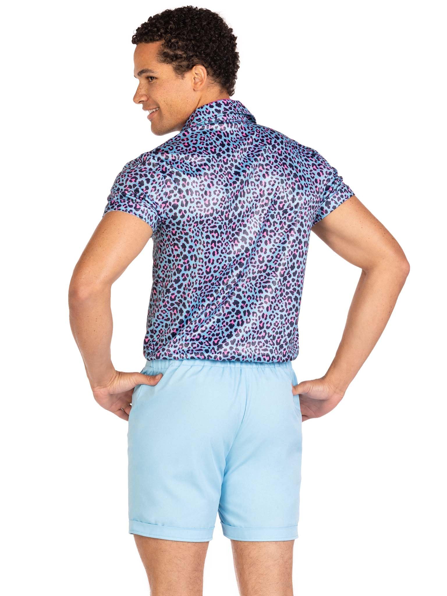 3 Pc Mr Malibu, Includes Button Up Leopard Print Shirt, Elastic Waist Shorts With Pockets, And Neck Scarf.
