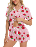 SWOMOG Womens Button Down Pajamas Set Short Sleeve Sleepwear Bride Soft Pj Lounge Sets XS-3XL Pink Strawberry Medium