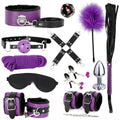 BDSM Bondage Restraint Kits 12PCS Sets Sex Toys Handcuffs Ankle Collar Cuffs Blindfold Feather Tickler Ball Gag Anal Plug SM Gam