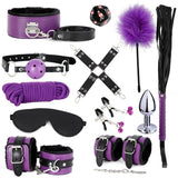 BDSM Bondage Restraint Kits 12PCS Sets Sex Toys Handcuffs Ankle Collar Cuffs Blindfold Feather Tickler Ball Gag Anal Plug SM Gam