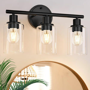 3 Light Black Vanity Light Fixture Over Mirror, Black Vanity Light For Bathroom, 3 Bulb Wall Light