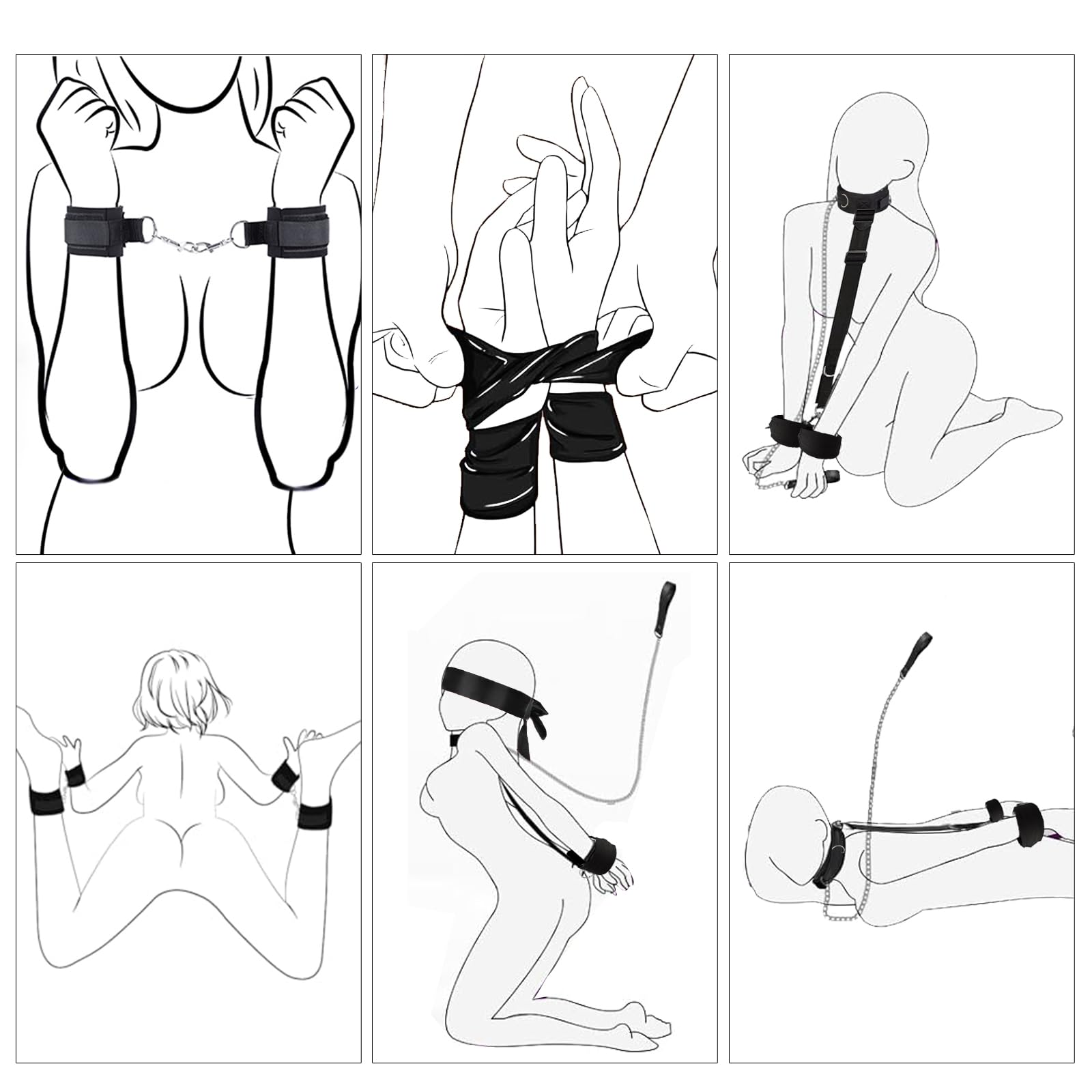 BDSM Bondage Toys Kit, Neck to Wrist Restraints Set, Bondage Gear & Accessories Adult Toys, Adjustable Neck to Wrist Bondage Res