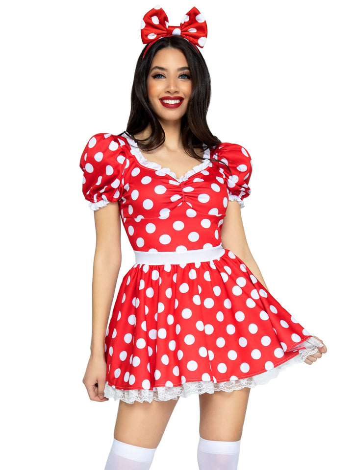 2 Pc Polka Dot Dress With Ruch - Small / Red/White