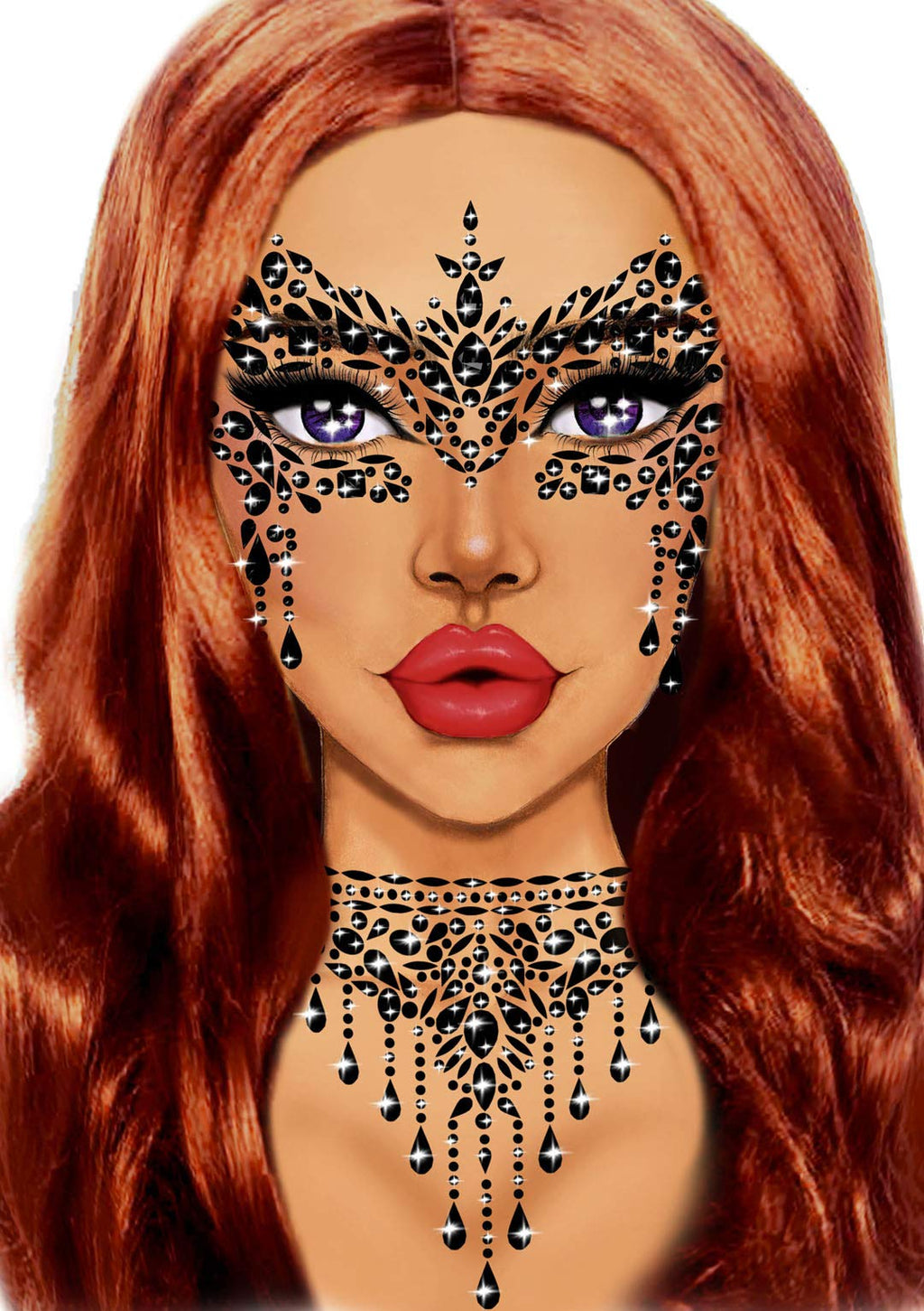 Masquerade Adhesive Face Jewel - O/S / Black