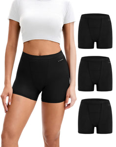 INNERSY Period Boxer for Women High Waisted Leak Proof Postpartm Menstrual Mesh BoyShorts Panties Underwear 3-Pack (Black, Small