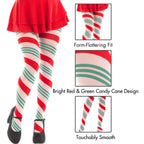 Leg Avenue Holiday ribbon striped tights. Green/Red Color