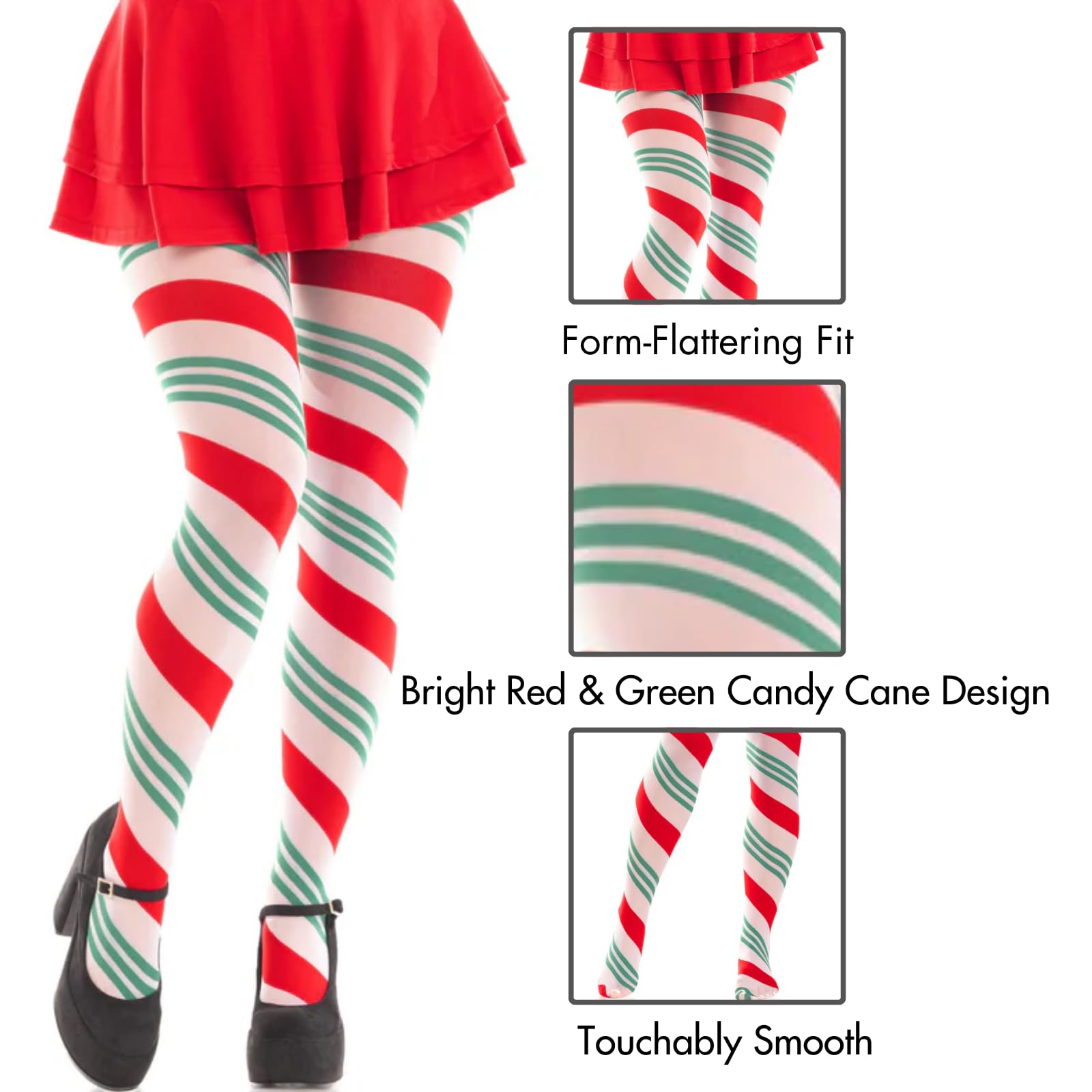 Leg Avenue Holiday ribbon striped tights. Green/Red Color