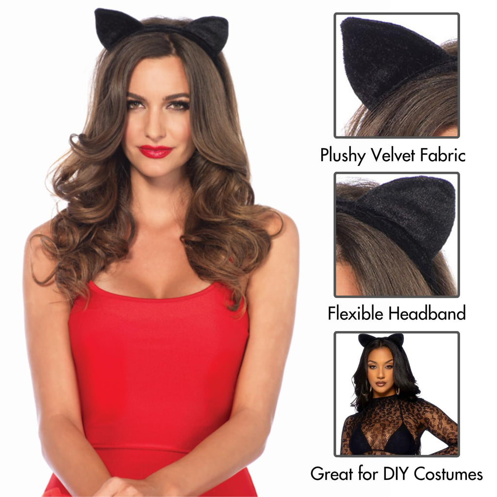 Velvet Black Cat Ear O/S Black