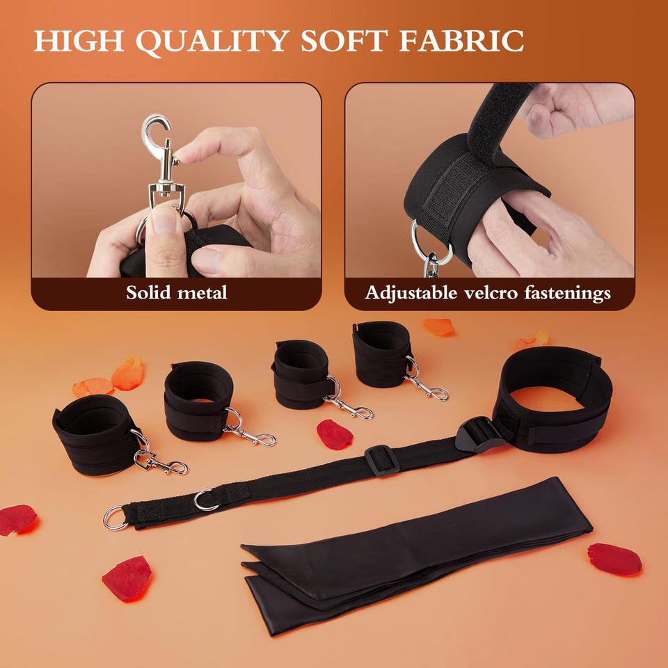 BDSM Adult Toys Bondage Kit - UTIMI Neck to Wrist Behind Back Collar Restraints with Handcuffs Ankle Cuffs Blindfold Restraint B