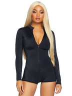 Leg Avenue Zipper Front Long Sleeved Romp Black Color