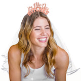 RhinestoneSash Bride Headband and Veil - Set of 2: rose gold It's my day bitches & short white tulle Veil - funny Bachelorette P
