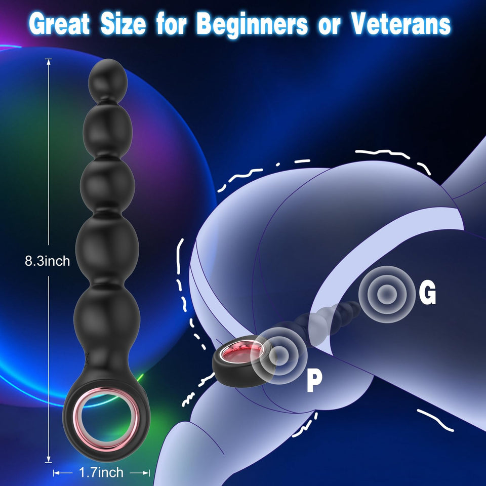 Vibrating Anal Beads Butt Plug, Anal Sex Toys with Pull Ring Design Adult Toys Prostate Massager with 2 Powerful Motors & 10 Vib