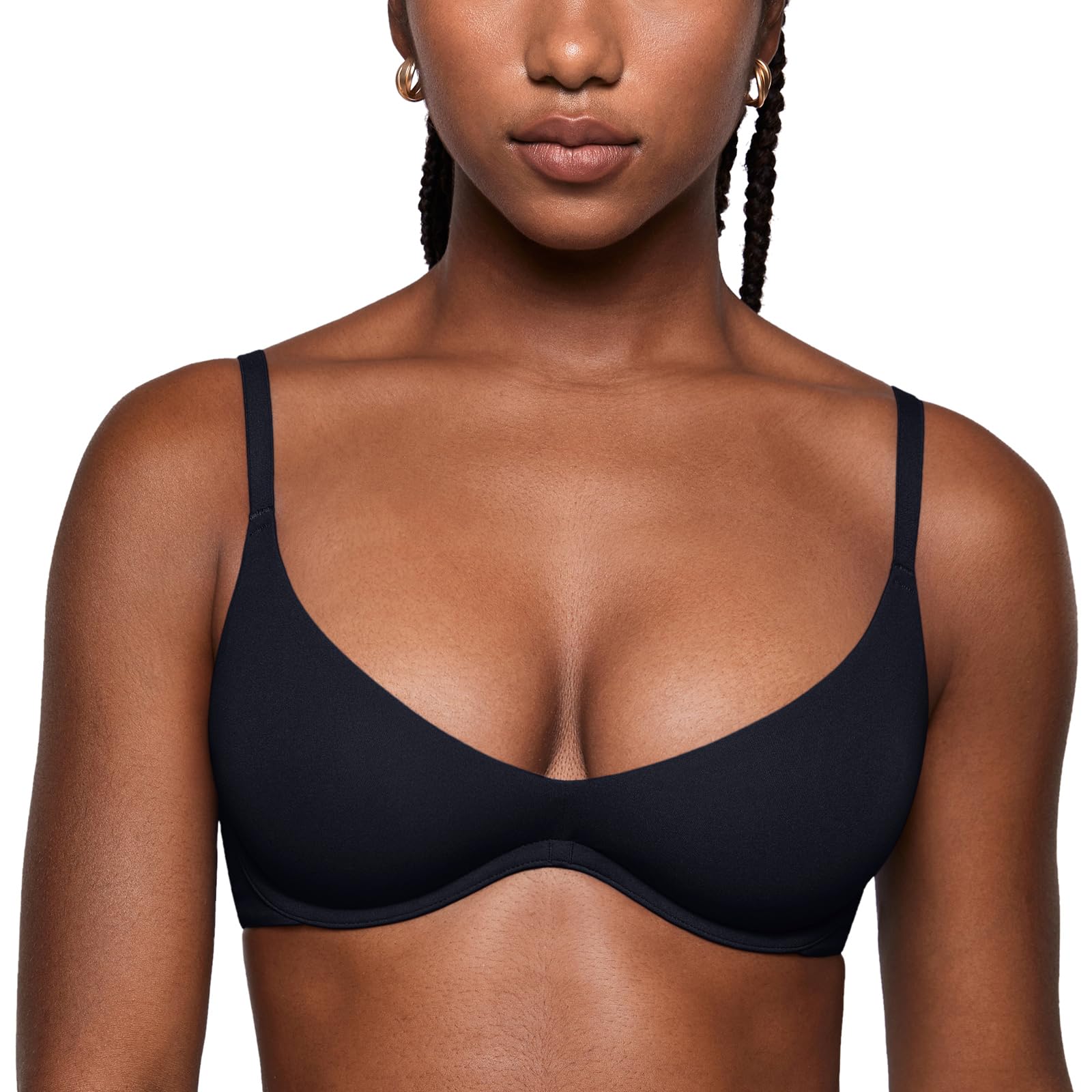INLYRIC Womens Inbarely Plus Plunge Bra - Unlined Underwire Sexy Demi Balconette Bras Black 36DD
