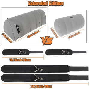 Inflatable Sex Toy Pillow with BDSM Bondage - Adjustable Restraints Extra-Long Pillow Cushion for Couples, Includes 4 Cuffs for