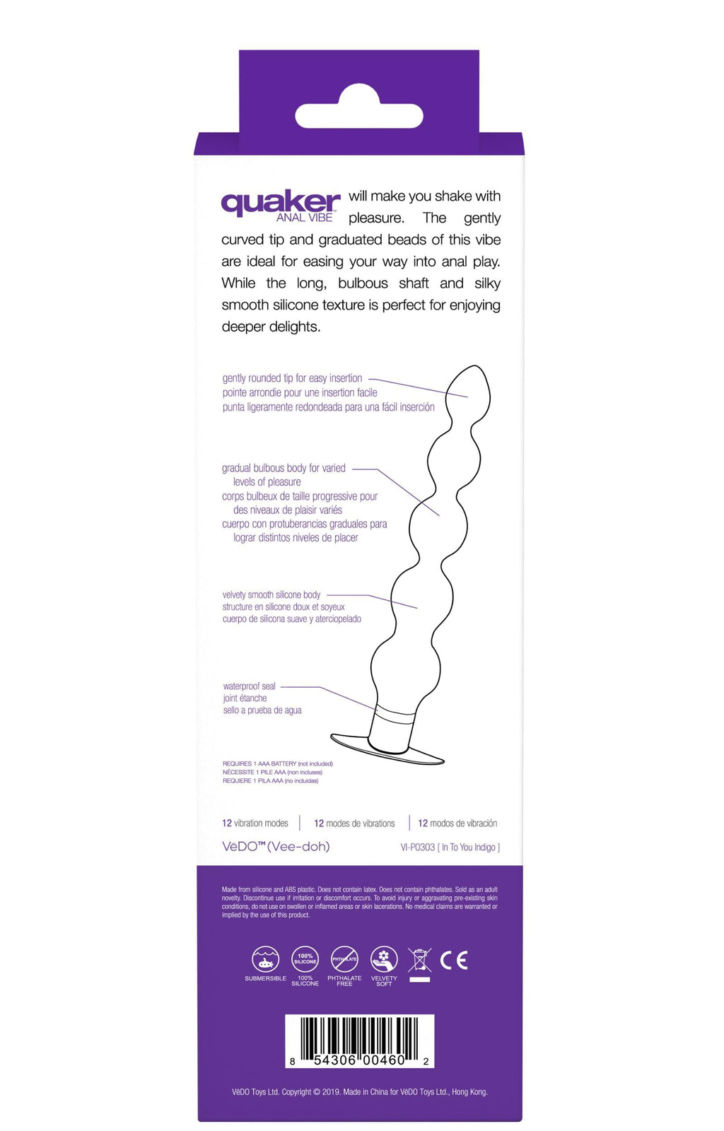 Vedo Quaker Anal Vibe, Indigo Into You
