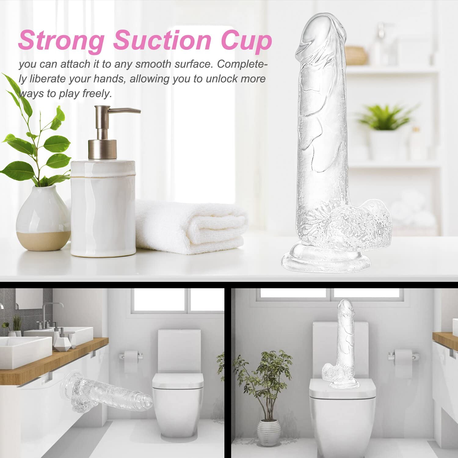 Realistic Transparent Dildo 7.9 Inch Dildo, Adult Sex Toy With Suction Cup, Suitable For Female/Male/Couple, Flexible Dildo With Curved Shaft And Ball, Can Be Used For Vagina G-Spot And Anal Play