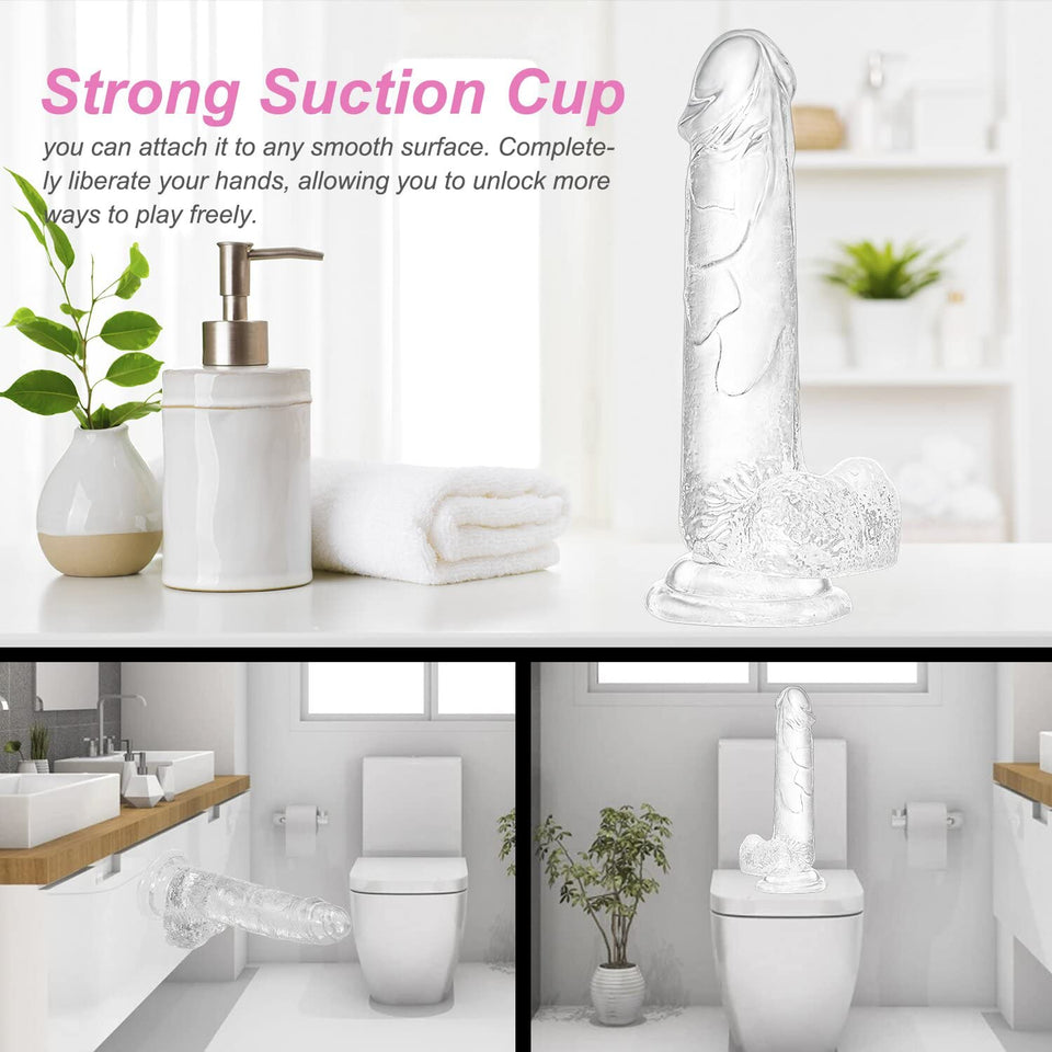 Realistic Transparent Dildo 7.9 Inch Dildo, Adult Sex Toy With Suction Cup, Suitable For Female/Male/Couple, Flexible Dildo With Curved Shaft And Ball, Can Be Used For Vagina G-Spot And Anal Play
