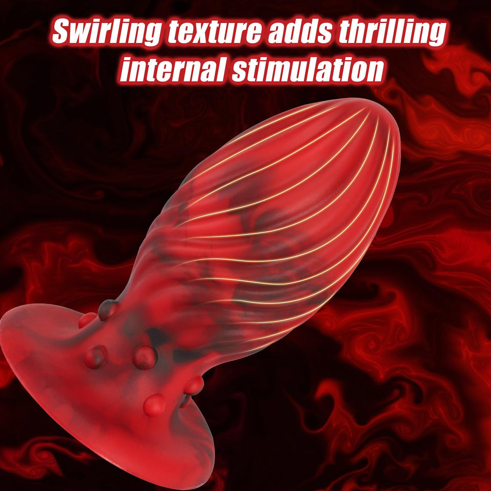 Super Big Anal Plug Liquid Silicone Butt Plug with Suction Cup Base for Experienced Player, Swirl Anal Toy Waterproof Butt Plug