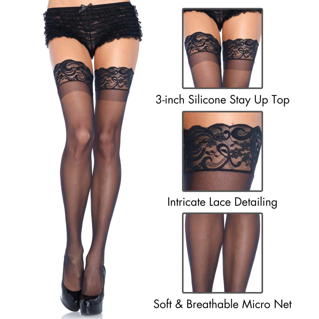 Stay Up Lace Top Spandex Sheer Thigh Highs