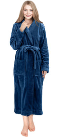 NY Threads Womens Fleece Bath Robe - Shawl Collar Soft Plush Spa Robe, Navy, Large