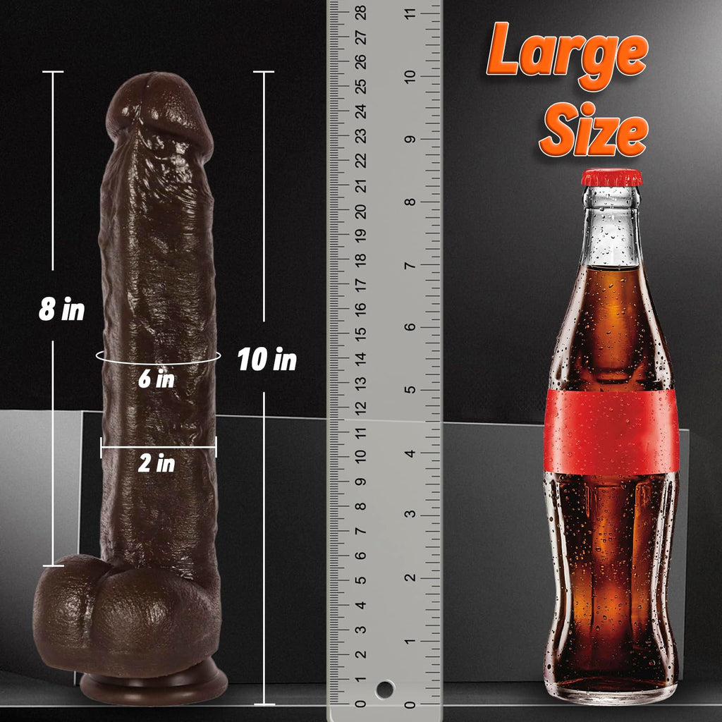 10 Inch Huge Thick Big Black Dildo - Real Skin Long BBC Anal Dildo, Strap on Dildos with Suction Cup for Anal G Spot, XL Massive