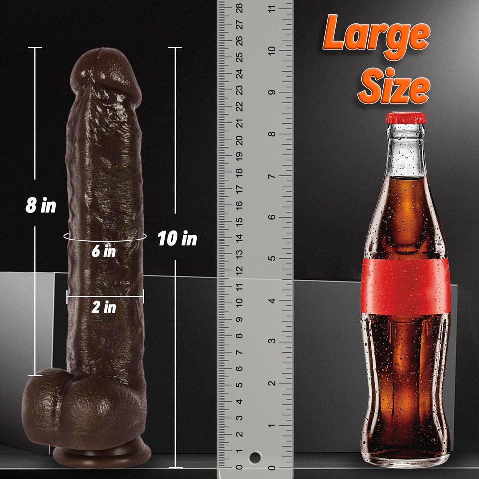 10 Inch Huge Thick Big Black Dildo - Real Skin Long BBC Anal Dildo, Strap on Dildos with Suction Cup for Anal G Spot, XL Massive