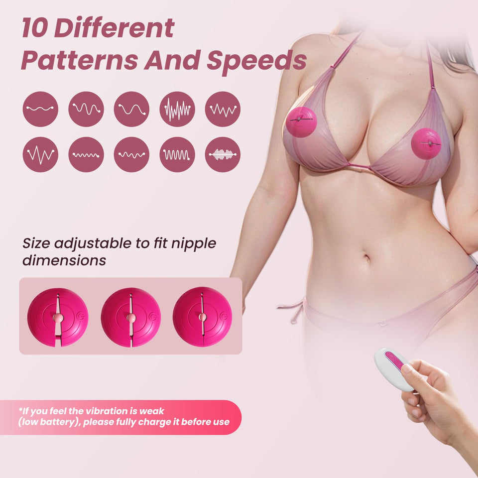 Nipple Sex Toys - Clamp-Sucker Combo, Nipple Vibrator Lightweight Wearable Vibrating Nipple Clamps, Remote Control Vibrators, BD