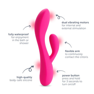 plusOne Dual Rabbit Vibrator Personal Massager, 10 Vibration Settings, Body-Safe Silicone, Waterproof, USB Rechargeable, for Wom